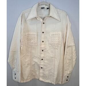 VTG Jeans Joint Sears Mens Lrg Cream Button Up Western Woven Pockets Hong Kong